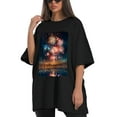 thumbnail image 4 of Plus Size Shirt for Women Black Tops for Women Short Sleeves Shirt for Women Fireworks Sky T Shirt Oversized Shirt for Women S, 4 of 5