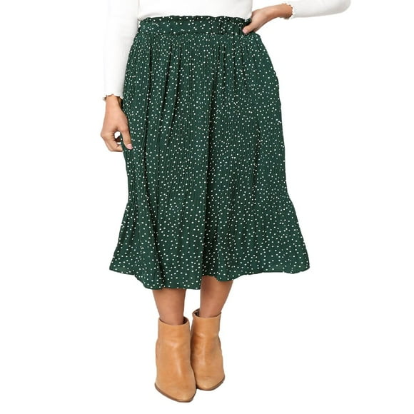 Women Vintage Midi Skirt Polka Dot High Elastic Waist Pleated A Line Long Skirt Fairycore Swing Skirt Streetwear Red L