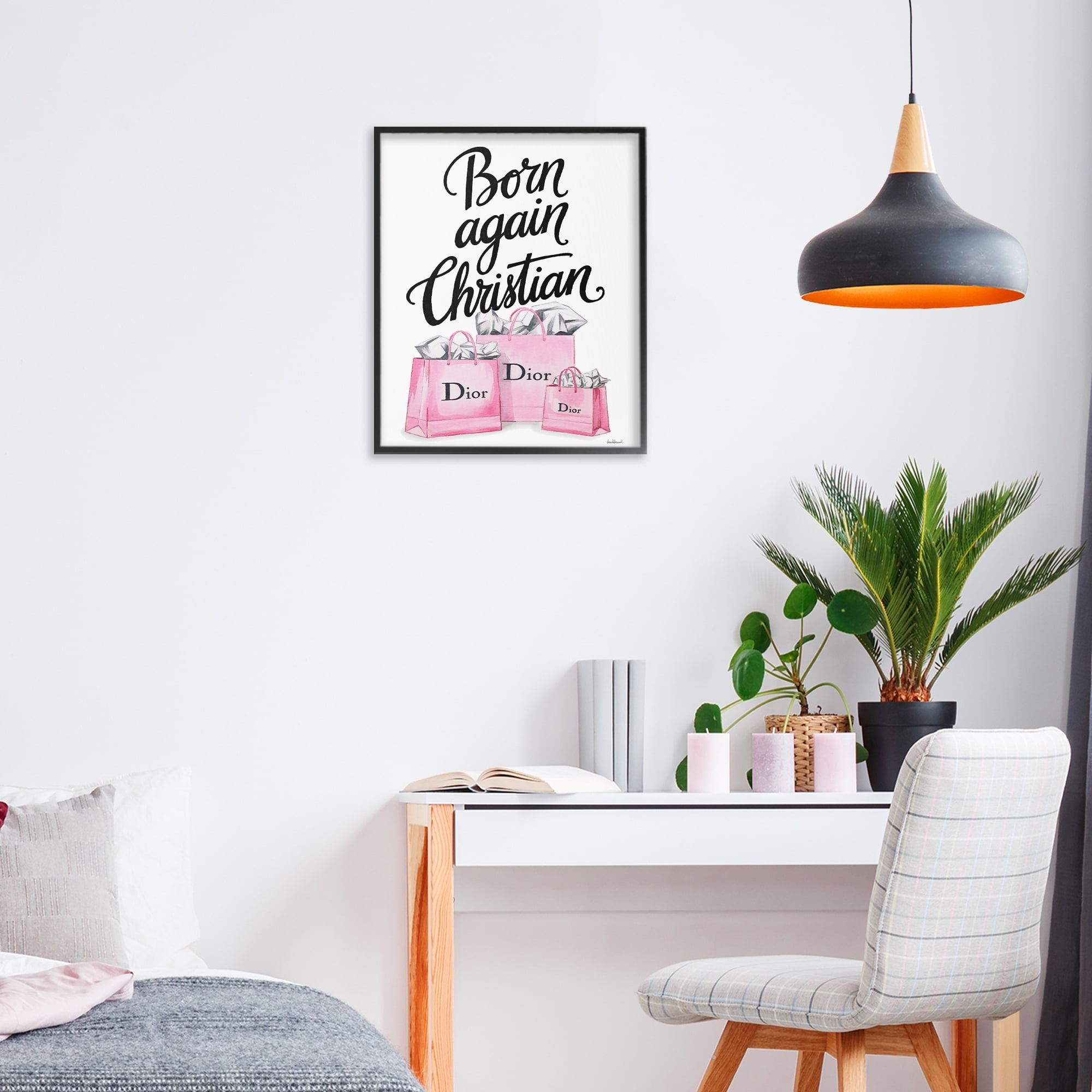 Pink Bags Born Again Christian Black Framed Giclee Art, design by Amanda Greenwood