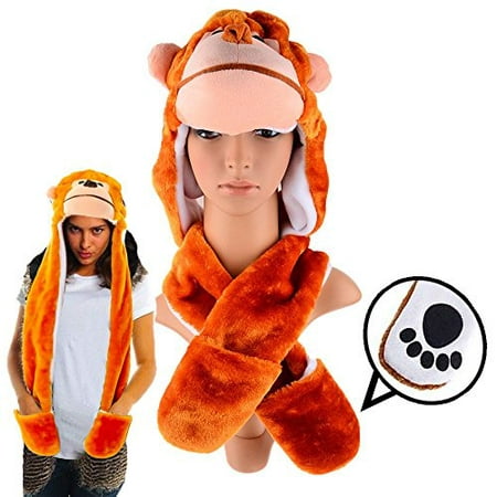 Plush Monkey Hat with Long Paws Multi-functional Novelty Hoodie