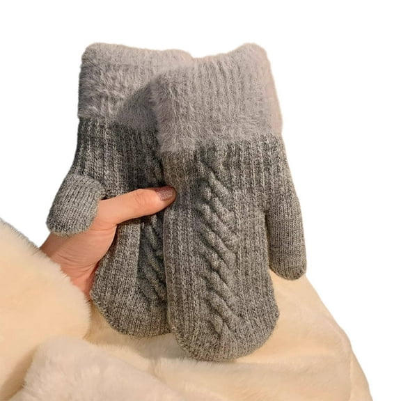 TELOLY Winter Gloves,Thickened Fleece Lining Winter Gloves Men for Extra Warmth,Cable Knit Pattern Womens Gloves for Cold Weather,Gray