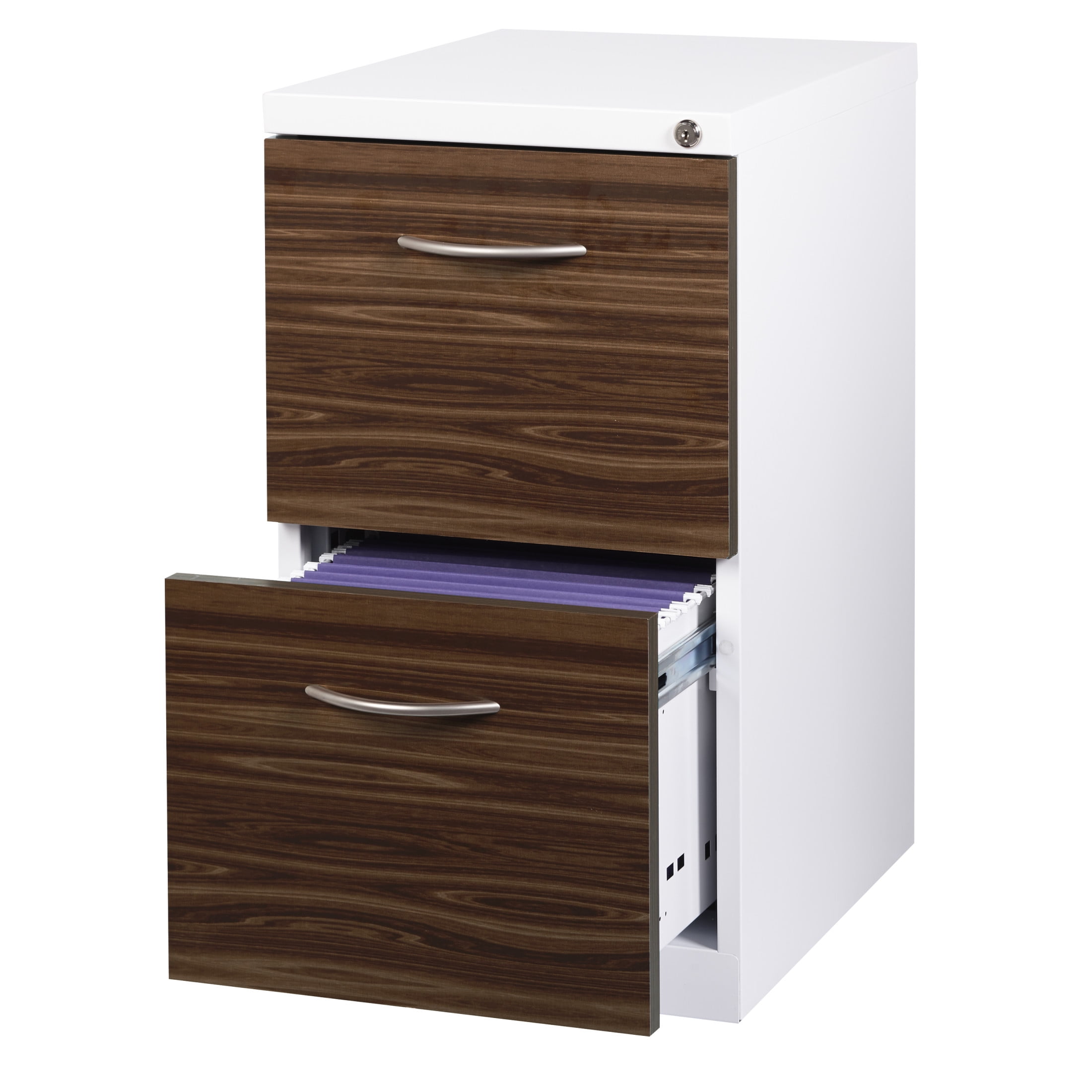 Hirsh 20" Deep Mobile Pedestal File Cabinet 2 Drawer File-File with Laminate Drawer Fronts & Seat Cushion, White/Walnut