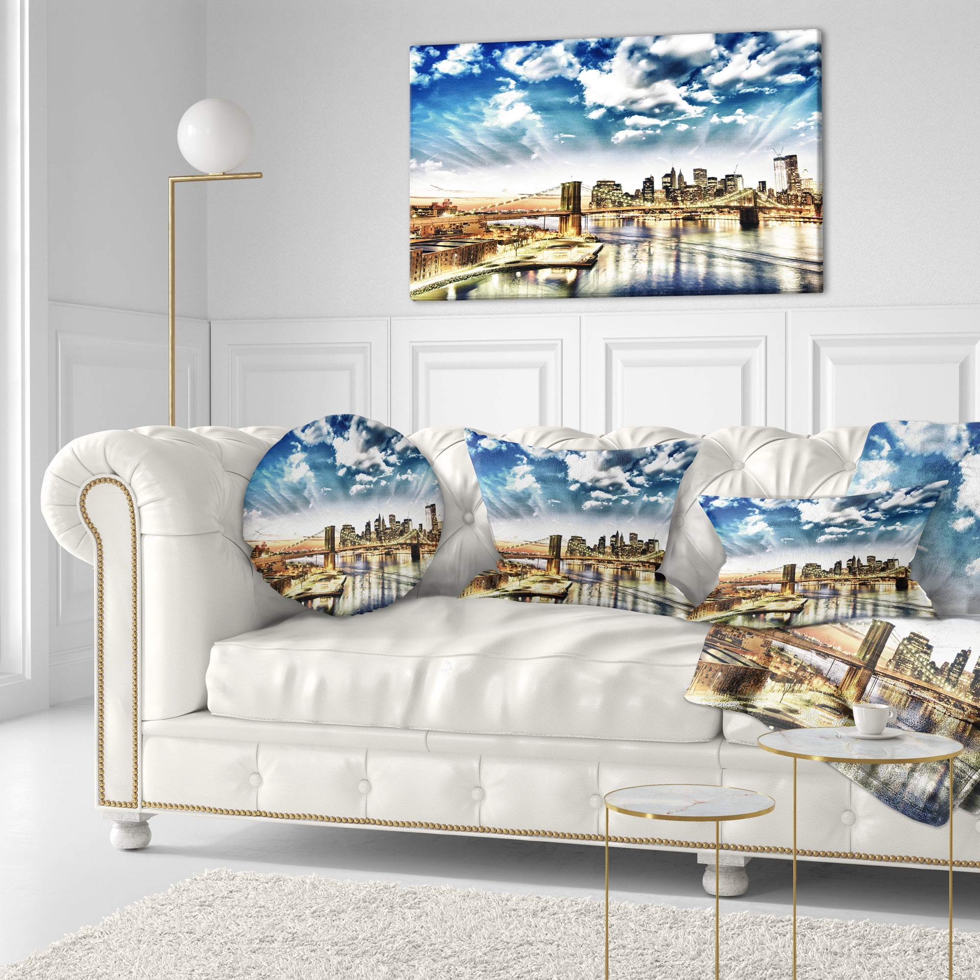 Designart Winter Clouds Over Manhattan - Cityscape Photo Throw Pillow - 12x20