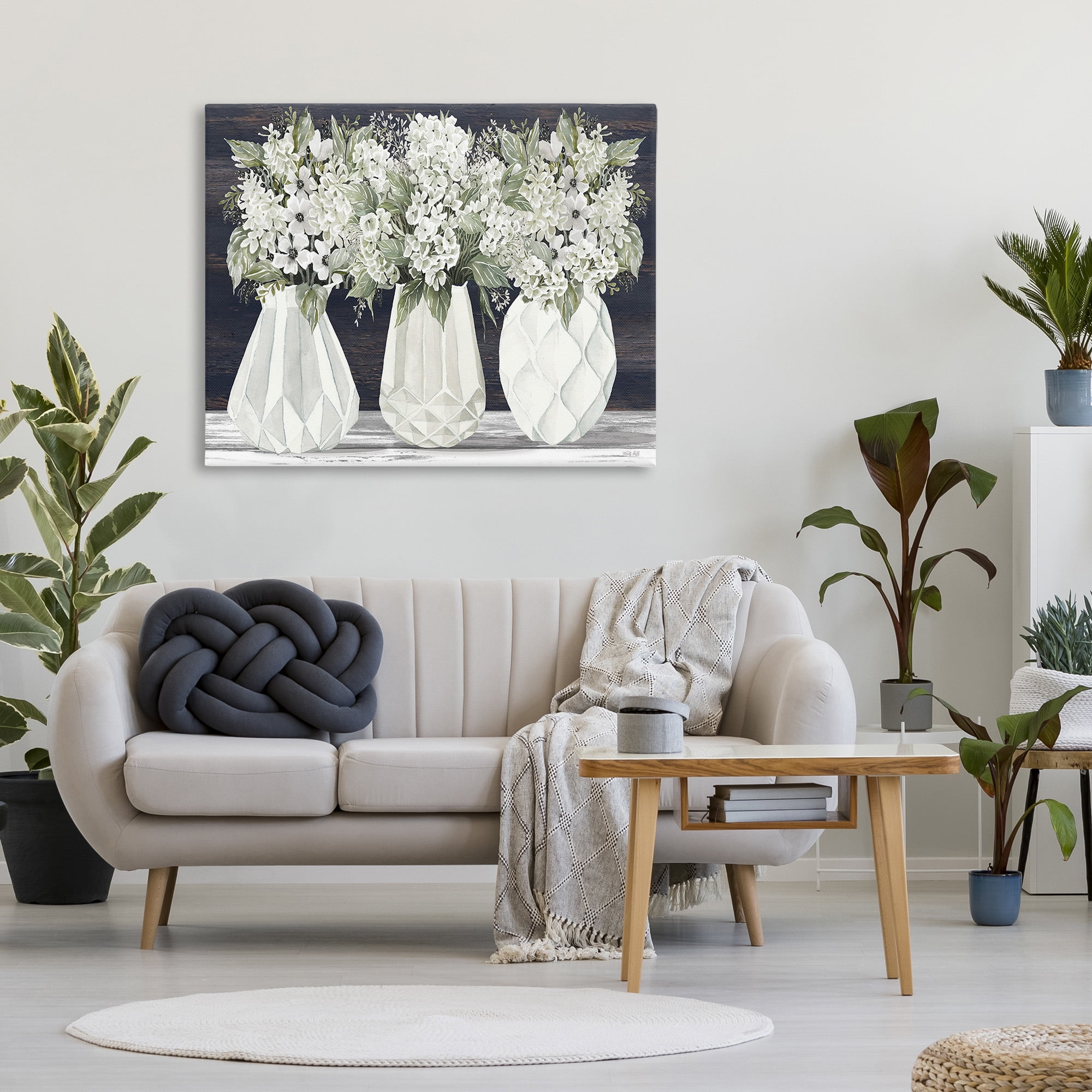 Stupell Industries Flowers in Geometric Vases Botanical & Floral Painting Gallery Wrapped Canvas Art Print Wall Art, 48 x 36