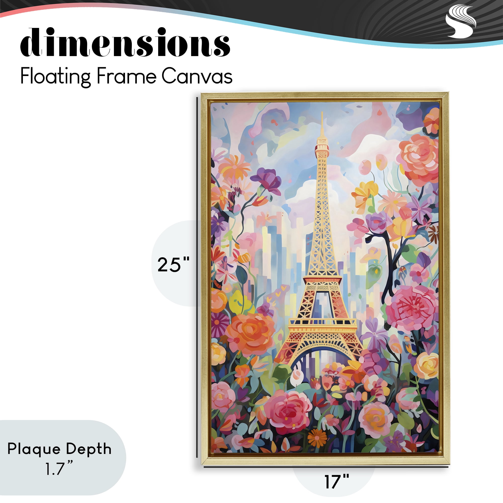 Stupell Industries Eiffel Tower Surrounded By Florals Gold Framed Floater Canvas Wall Art, design by Creative Studio