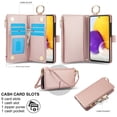 thumbnail image 3 of ELEHOLD For Samsung Galaxy A53 5G Phone Case Leather Crossbody Zipper Card Wallet Flip Case Kickstand Cover, with Ring Holder,Full Body Protection-Rosegold, 3 of 7