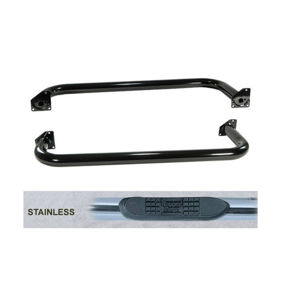 Rugged Ridge by RealTruck 3" Tube Side Steps for Wrangler YJ | Stainless Steel, Round | 11593.03 | Compatible with 1987-1995 Jeep Wrangler YJ