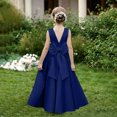 thumbnail image 6 of AHTJRT Bridesmaid Flower Dress for Girl V Back Bowknot Dresses A-Line Crewneck Sleeveless Cute Elegant Wedding Party Gowns Dark Blue 9-10 Years, 6 of 10