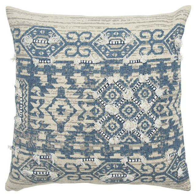 HomeRoots 403284 Beige, Blue & Natural Tribal Influenced Throw Pillow