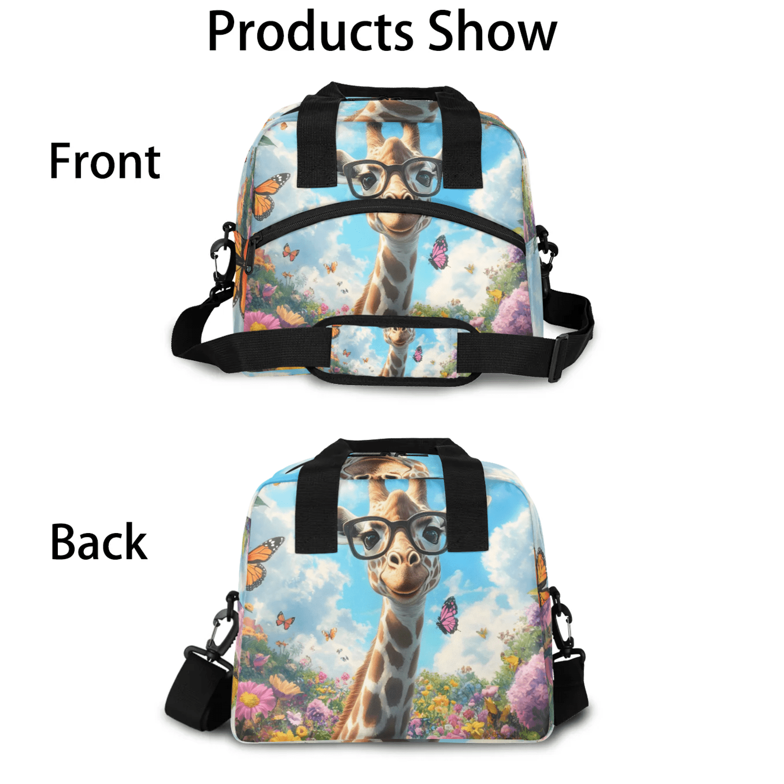 Herdesigns Giraffe Lunch Bag for Men Women Adults Cute Insulated Lunch Box Leakproof Cooler Tote Bag Organizer with Adjustable Shoulder Strap