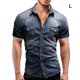 thumbnail image 5 of Minnieouse Camisa vaquera fina para hombre, pantalones vaqueros ajustados suaves con bolsillos, manga corta, estilo americano, cierre de Camisetas Azul oscuro L, 5 of 6