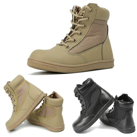 Meigar Kids Children Boys Girls Combat Army Military Tactical Casual Cosplay Ankle High Top Boots Soft Comfy Cozy Round Toe Shoes