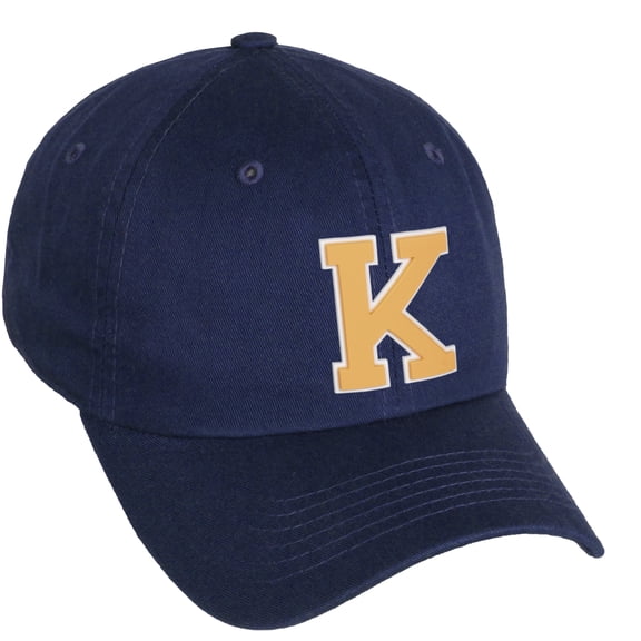 Daxton Classic 3D Varsity White Neon Orange Initial Letters Baseball Dad Hat, Navy, Letter K