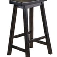 thumbnail image 2 of 2-Pack Black Wood Bar Stools with Saddle Seat for Counter Height Dining Table, 2 of 7