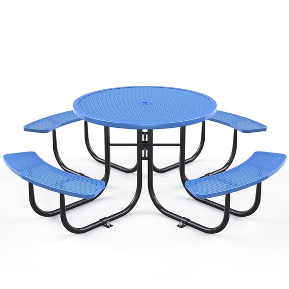 Chery Industrial 46" Round Picnic Table with Umbrella Hole,Blue