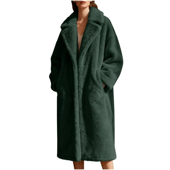 gbyLJF Women's Winter Faux Fur Coat Long Solid Color Fleece Thickened Outwear Jackets Open Front Lapel Overcoat with Pockets