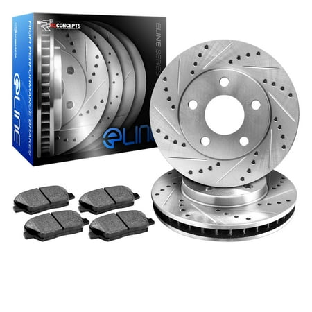 Fits 2006 2007 2008 2009 2010 2011 2012 2013 2014 2015 Toyota RAV4 Rear eLine Drilled Slotted Brake Disc Rotors & Ceramic Pad