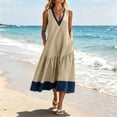 thumbnail image 5 of Oksale Flowy Dresses for Women Trendy Denim Print Deep V Neck Tank Dress with Pockets Loose Cozy Midi Vacation Dresses Beige 2XL, 5 of 10