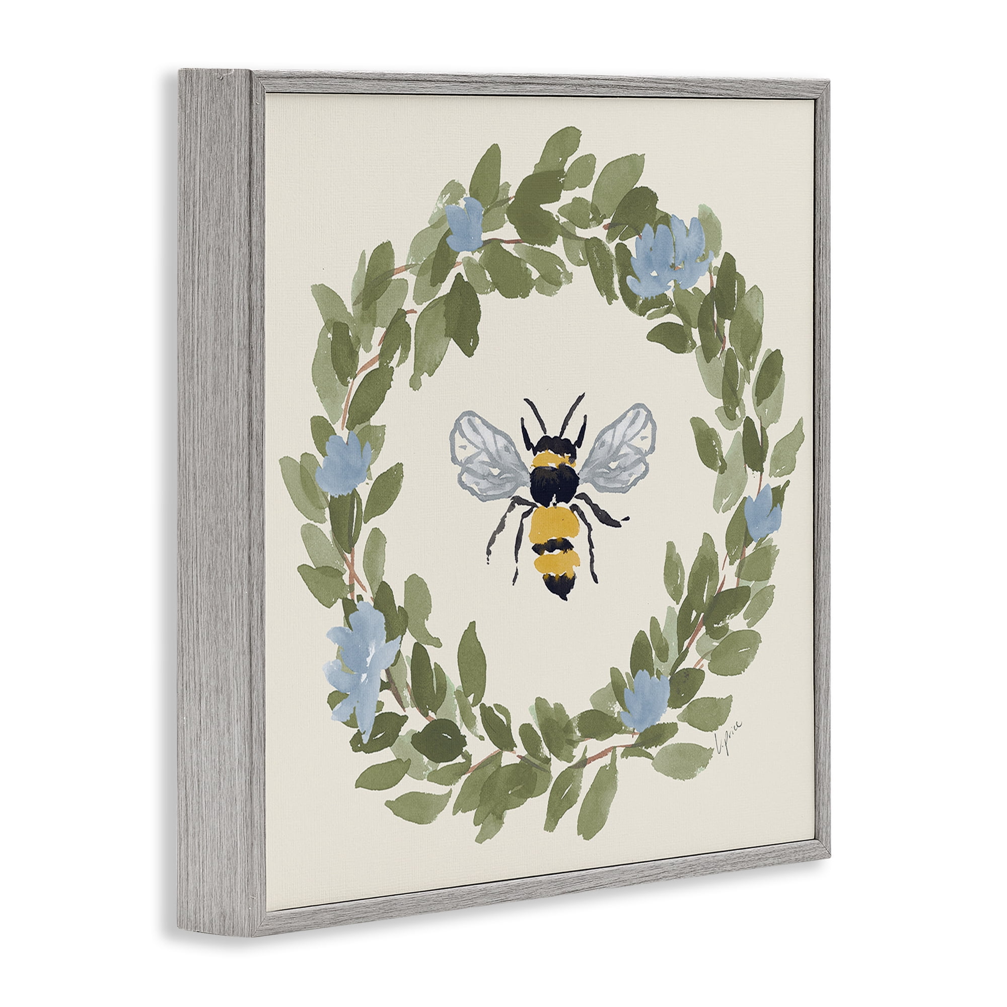 Stupell Industries Bee Celebration Wreath Gray Framed Giclee Art, design by Lucille Price