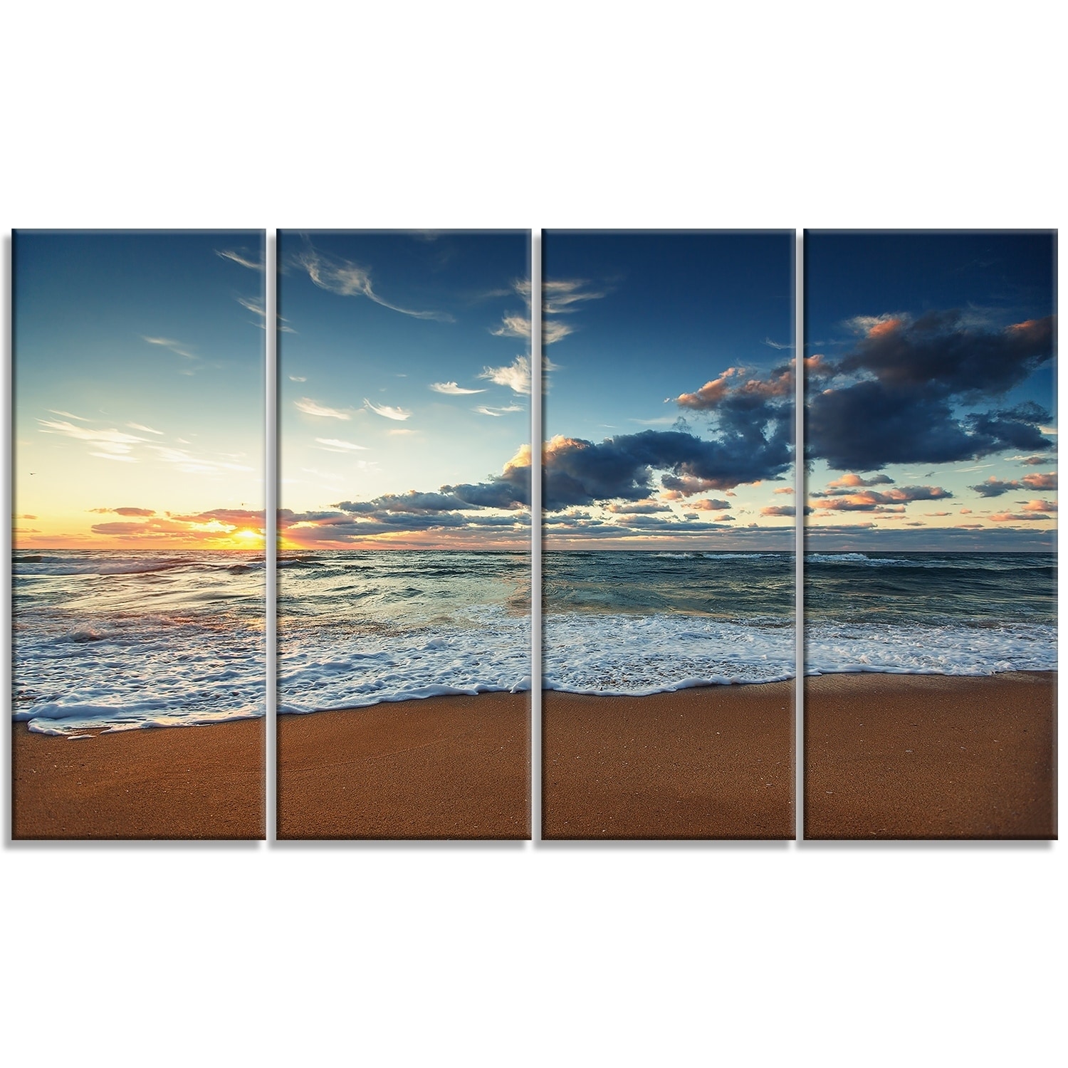 Designart 'Sunrise and Glowing Waves in Ocean ' Seascape Canvas Art Print