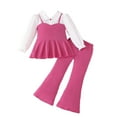 thumbnail image 2 of Bnwani Long Sleeve Sets for Girls Lapel Stretchy Solid Blouses And Pants Set 2 pieces Pink Size 3-4t, 2 of 9
