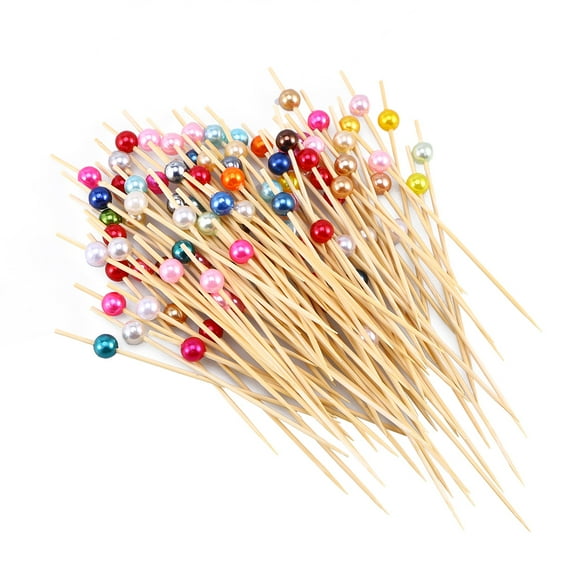 PartyKindom 100Set Bamboo Fruit Picks Assorted Color Food Picks for Appetizers