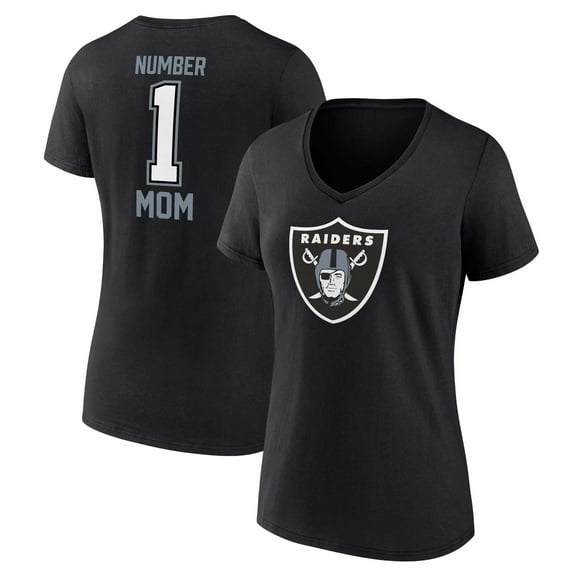 Women's Fanatics Black Las Vegas Raiders Plus Size Mother's Day #1 Mom V-Neck T-Shirt