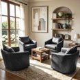 thumbnail image 6 of Bonzy Home 360° Swivel Accent Chair Set of 4 with Throw Pillow, PU Leather Mid Century Modern Armchair with Rivets, Comfy Swivel Barrel Chair for Living Room Bedroom, Navy, 6 of 6
