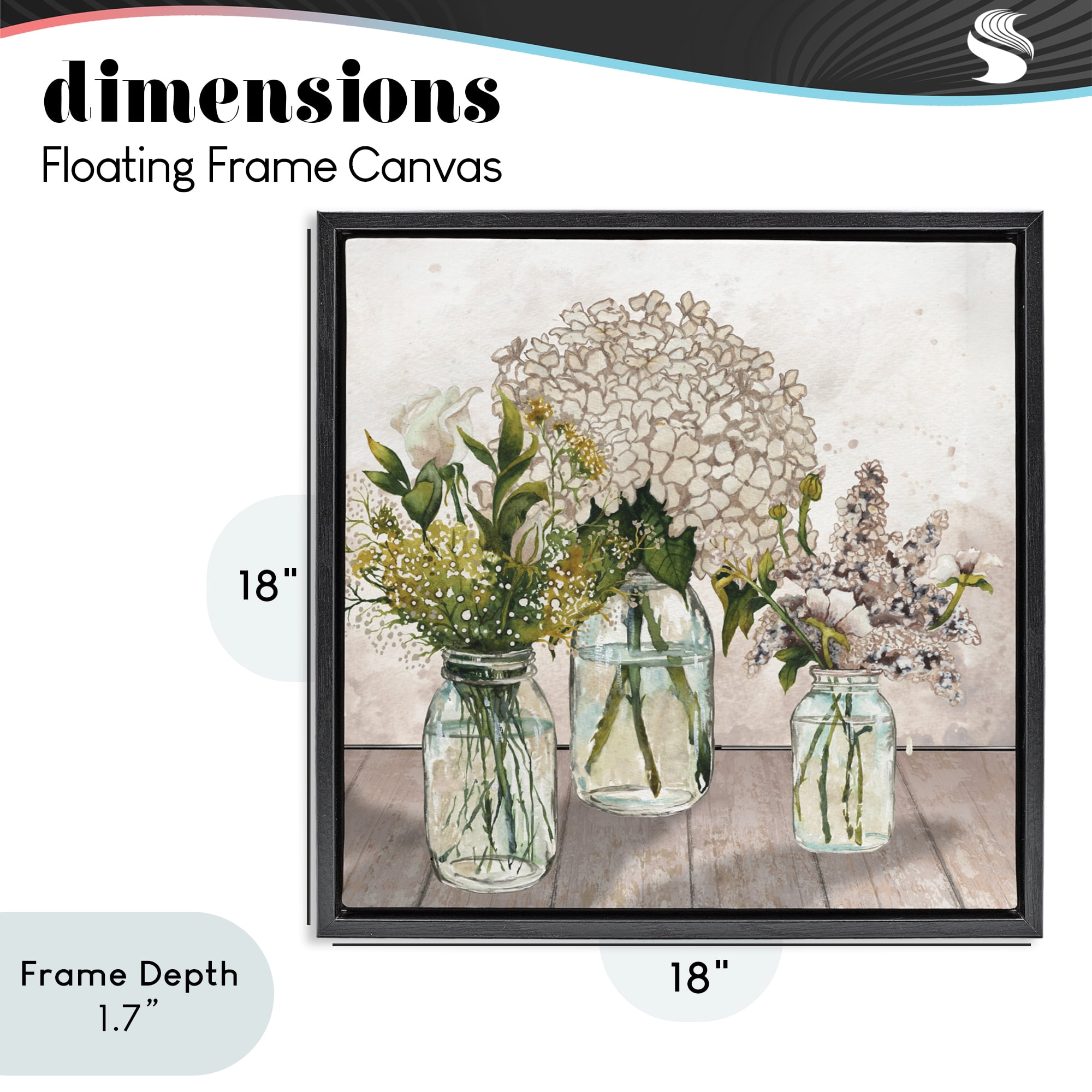 Stupell Industries Jars Of Wildflowers Black Framed Floater Canvas Wall Art, design by Elizabeth Medley