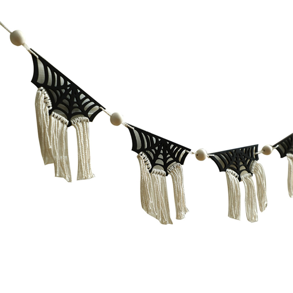Halloween Decoration Hand-Woven Cotton Tapestry Wood Decoration Technology By Hanging Spider Webs