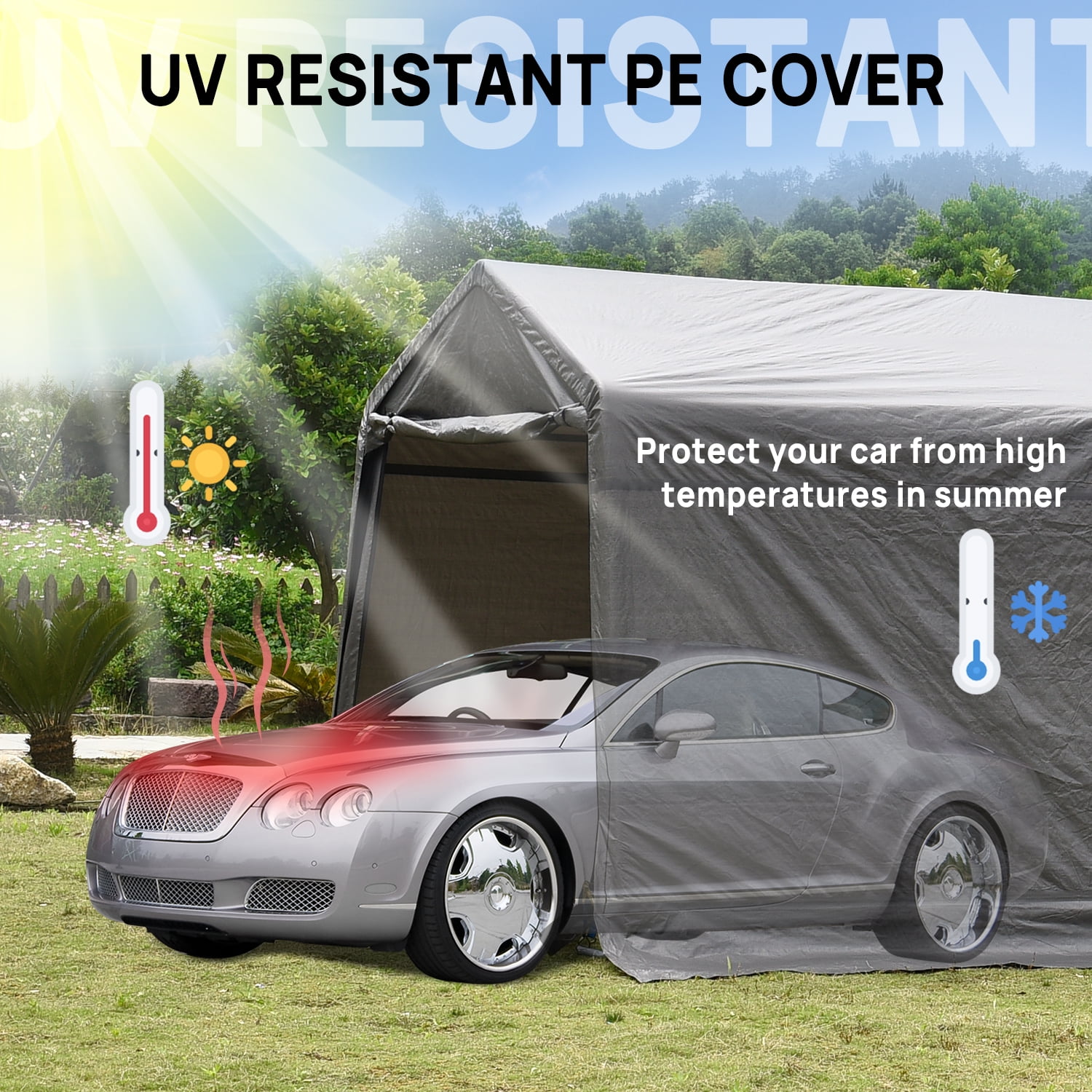 Walsport 10x20x8 ft Heavy Duty Steel Metal Carport Outdoor shelter Garage Waterproof Car Canopy for Motorcycle, Bike or Garden Tools Grey