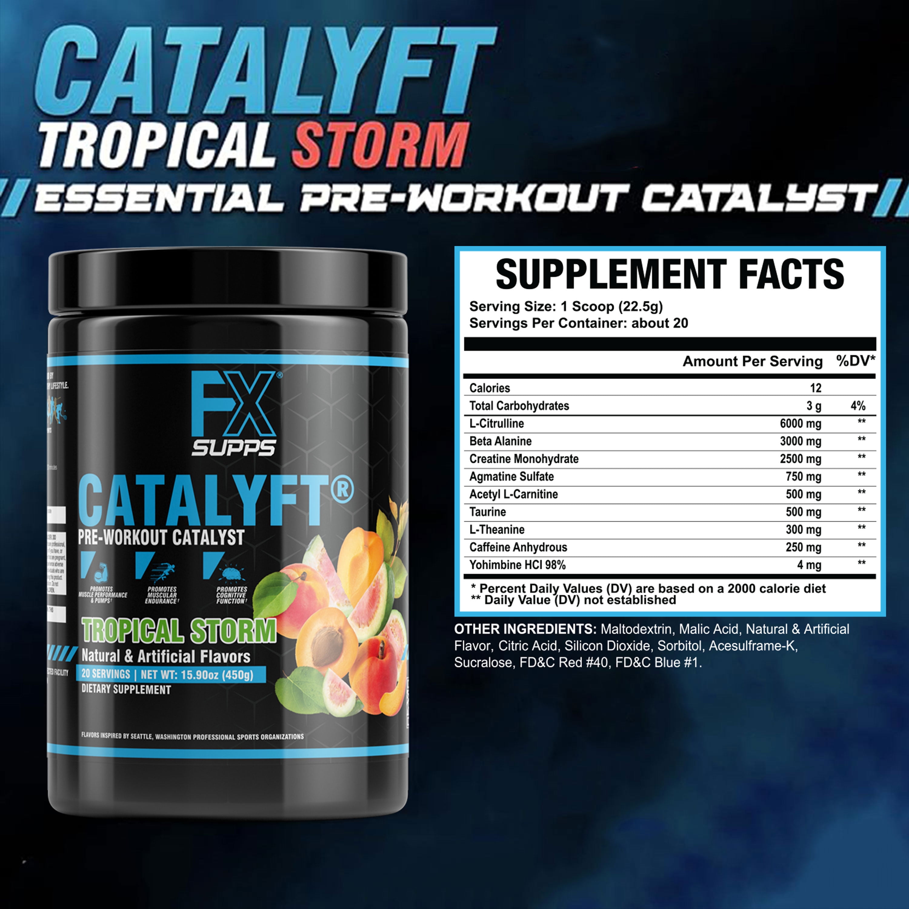 FX Supps Catalyft Pre Workout Powder, 20 Servings - Tropical Storm