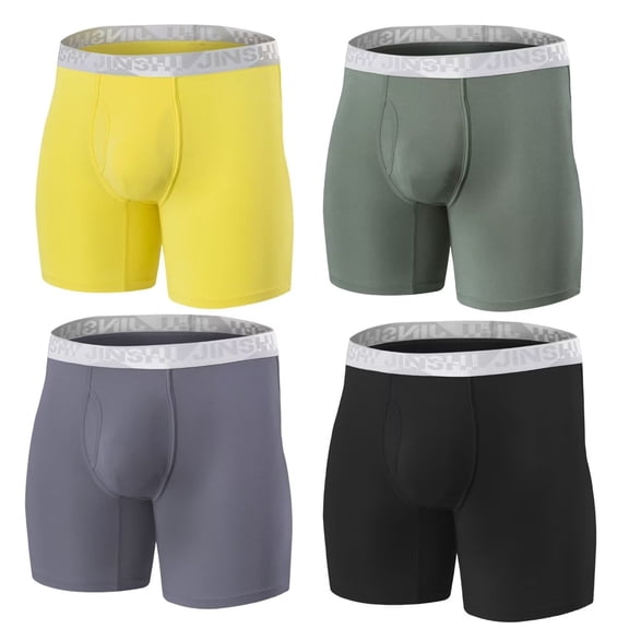 TANBOM Men's Bamboo Viscose Long - Leg Boxer Briefs Breathable Bulge Enhancing Design Multi Pack M