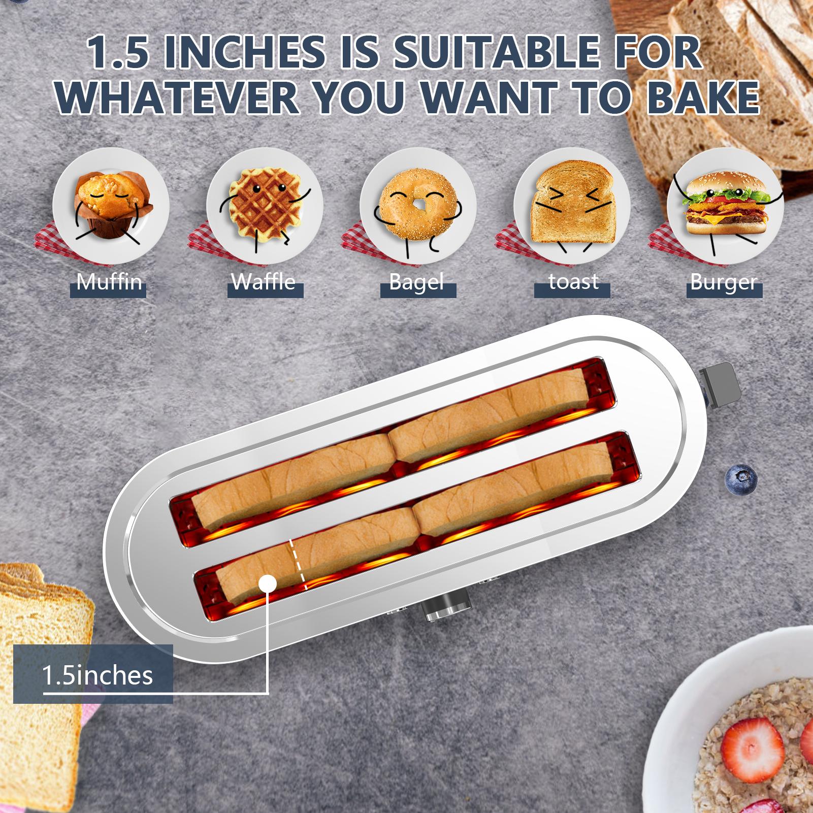 Plum Chef 4 Slice Toaster Wide Slot 6 Shade Browning Control Bagel Muffin Setting Defrost Function Reheat Function Removable Crumb Tray Compact Stainless Steel Design