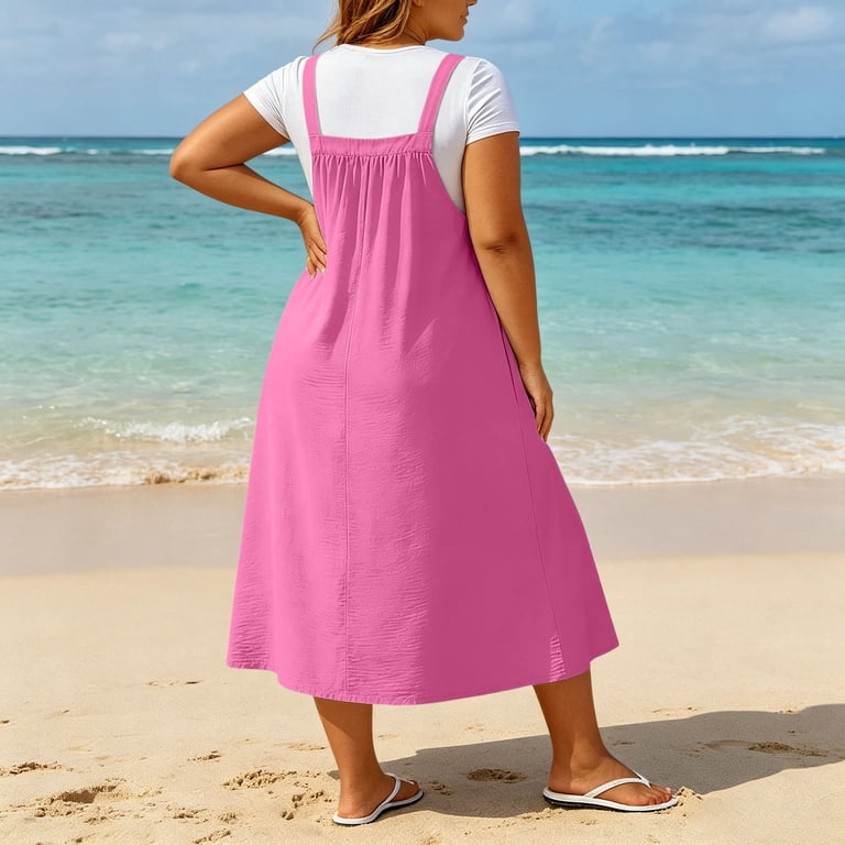 casual midi pink dresses for women Spaghetti Strap Plus Size Overall Dress Button Straps Loose Fit Dresses Summer Dresses Solid Ruched Dress Summer Dress this dress strikes the Baby Blue Midi Dresses Size:8 US (40 EU) vacationdressees Formal dress