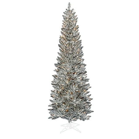 7 5 Pre Lit Silver Pewter Artificial Tinsel Pencil Christmas Tree 7 5 Pre Lit Silver Pewter Artificial Tinsel Pencil Christmas Tree Clear Lights