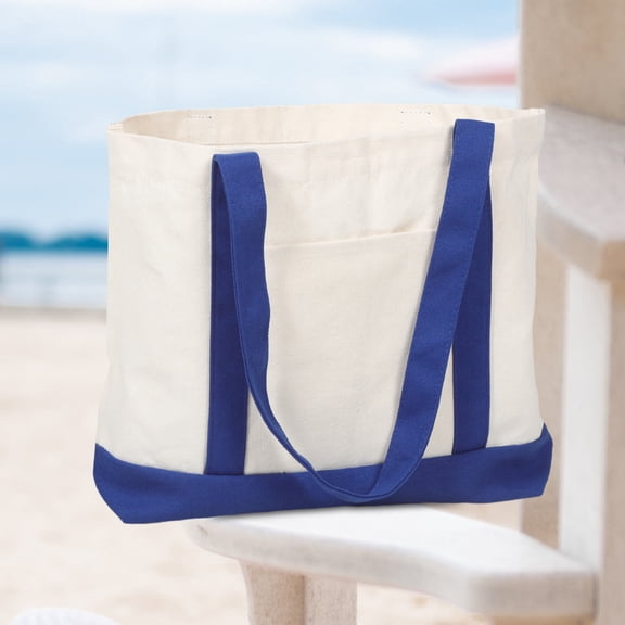 LOLIPPYY Set of 2 Reusable Canvas Tote Bags with Zippered External Pocket, Foldable Shopping Bags