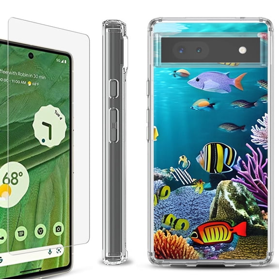 Shockproof Bumper Phone Case for Google Pixel 6a, with Tempered Glass Screen Protector, by OneToughShield ® - Underwater