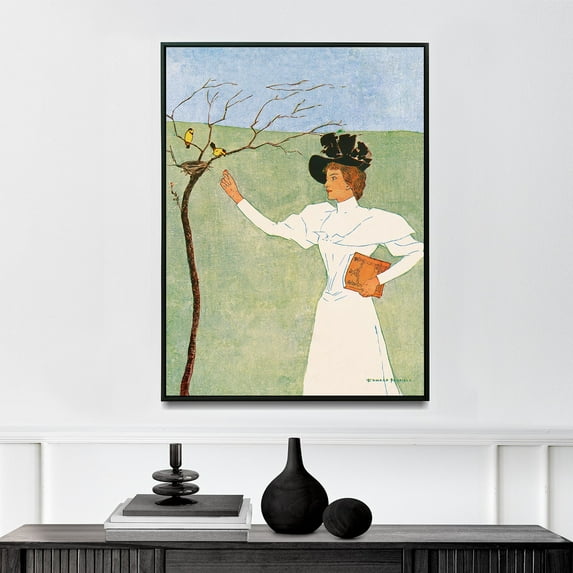 Woman Reaching for Birds - 1894 | Edward Penfield | Premium Fine Art Print | 19th Century American | Illustration, American Golden Age | Portrait