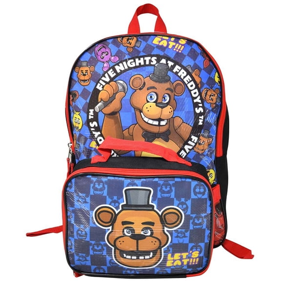 Five Nights at Freddy's 16" checkered Backpack for School with Rectangular Lunch Bag