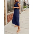 thumbnail image 6 of Inadays Women's Summer Dress Casual Midi Dress Flutter Short Sleeve Crew Neck Smocked Elastic Waist Tiered A-Line Dress, Navy, L, 6 of 8