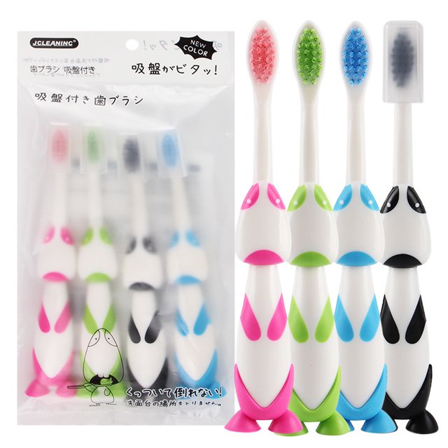 Cepillo de dientes para ni?os de 3 a 12 a?os con ventosa 4 paquetes con cubierta protectora, cepillo de dientes de cerdas suaves para bebés de animales de dibujos animados LingWen 8390615936149