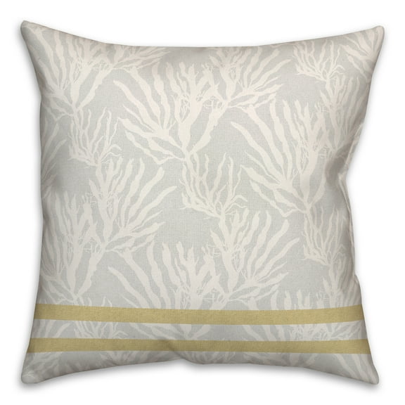 Creative Products White Coral Yellow Stripe on Blue 18 x 18 Spun Poly Pillow