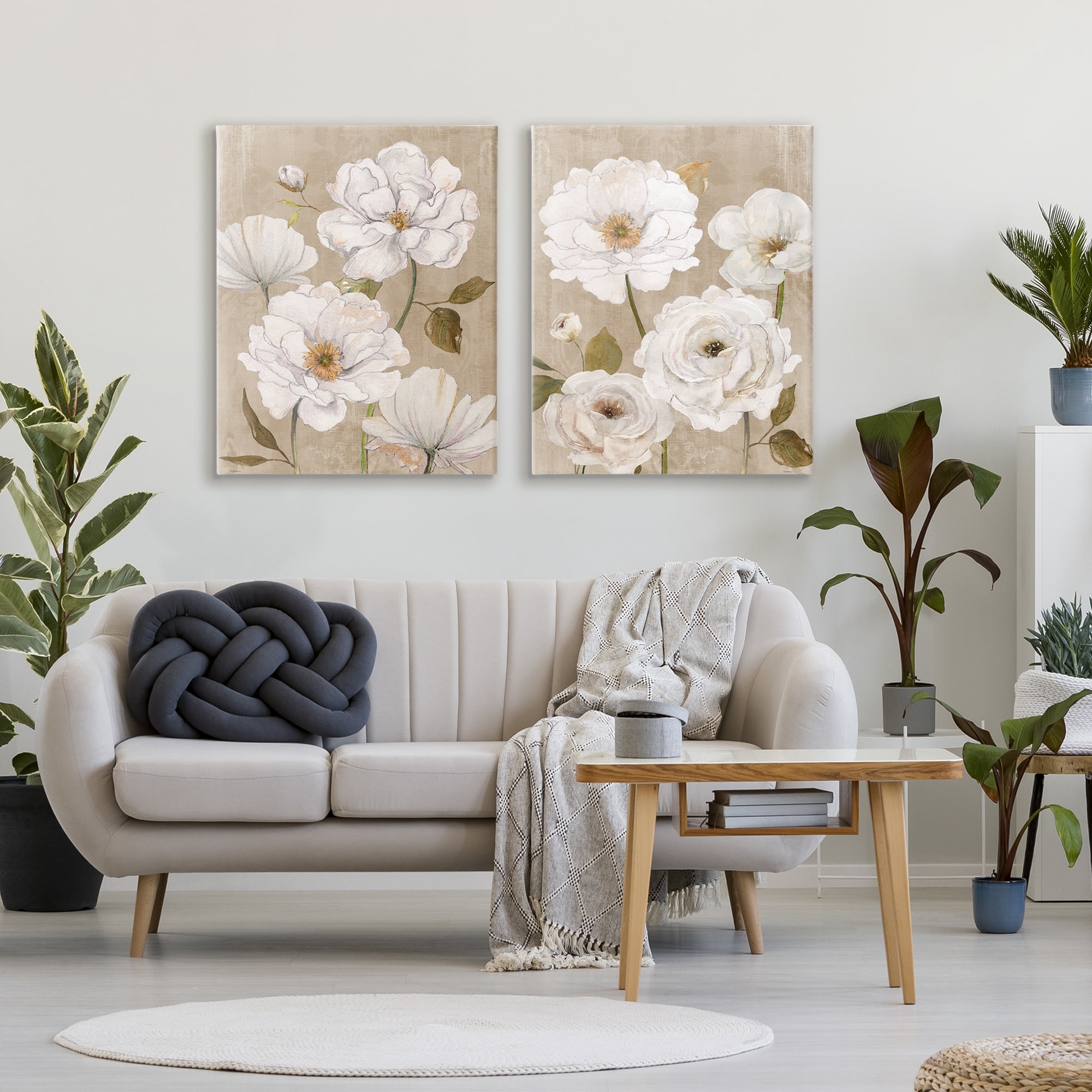 Stupell Industries White Blooms over Neutral 2 Piece Canvas Wall Art Set, design by Carol Robinson