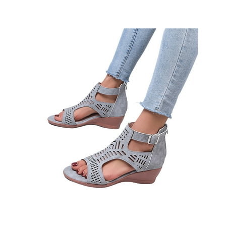 

Colisha Lady High Top Wedge Buckles Sandals Holiday Shoes Travel Open Toe Ladies Daily Soft Zipper Back Wedge&platform Shoes