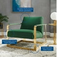 thumbnail image 5 of Accent Chair, Velvet, Metal Steel, Gold Green, Modern Contemporary Urban Design, Living Lounge Room Hotel Lobby Hospitality, 5 of 8