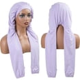 thumbnail image 6 of Long Bonnet 2-in-1 for Braids and Hair Protection, Pantyhose Shower Cap for Women, Purple, 6 of 6
