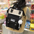 thumbnail image 4 of Korean Style Women Backpack Nylon Multi Pocket Rucksack Multifunction Book Bottle Girl with Pendent Large Capacity Shoulder Bag Travel Black, 4 of 9