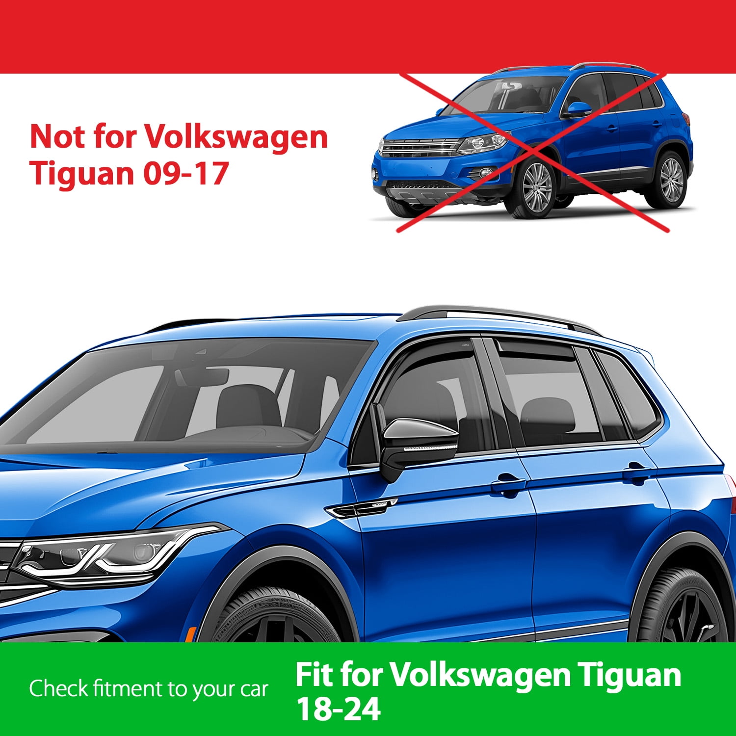 Goodyear Shatterproof in-Channel Window Deflectors for Volkswagen Tiguan 2018-2025, Rain Guards, Window Visors for Cars, Vent Deflector, Car Accessories, 4 pcs - GY003448LP