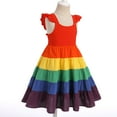 thumbnail image 3 of IDOPIP Toddler Little Girls Rainbow Twirly Skater Dress Princess Flutter Sleeve Beach Tutu Sundress, 3 of 8